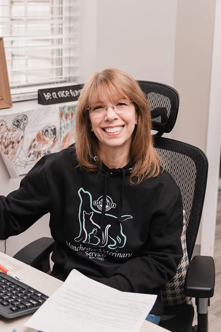 Joy Neubauer, receptionist of Manchester Veterinary Services.